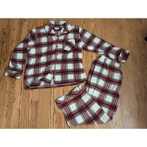 Pajamagram Red, White Plaid Flannel Pajama Set Men's L Long Sleeve Shirt Pants